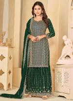 Faux Georgette Green Festival Wear Embroidery Work Sharara Suit